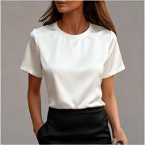 Women Satin Short Sleeve Top Crew Neck Casual Blouse Lightweight Smooth Fabric Relaxed Fit Stylish Design Suitable for Daily Wear L balta