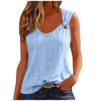 Women Sleeveless Tank Top Casual Solid Color Round Ring Shoulder Strap Lightweight Summer Blouse Relaxed Fit Soft Fabric L mėlyna