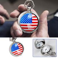 Pocket Watch Necklace with American Flag Pattern Quartz Movement Chain Pendant for Men and Women Classic Round Case Design One Size sidabras