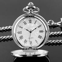 New Fashion Luxury Silver Quartz Pocket Watch For Men Necklace Sweater Chain Pendant Clock Accessory Gift sidabras