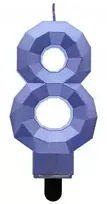 Blue „Number Diamond Metallic Mėlyna“ žvakė „Number 8“, torto formos žvakė