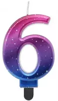 Skaičius „Naktinis dangus“ metalizuota spalvota žvakė „6“, gimtadienio žvakė