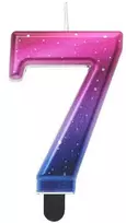 Skaičiaus „Naktinis dangus“ metalinė spalvinga žvakė „7“, gimtadienio žvakė