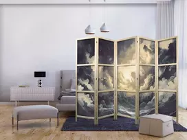 Artgeist Japoniška kambario pertvara - Epic Light Play: The Sun Battling for Dominance Over the Clouds