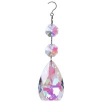 Crystal Glass Prism Pendant Teardrop Shape Hanging Suncatcher Octagon Beads Chain for Home Decor Window Ornament One Size