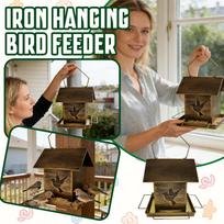 Metal Hanging Bird Feeder with Hummingbird Cutout Design Weather Resistant Roof and Removable Tray for Outdoor Use One Size ruda