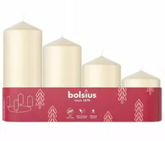 Cilindrinių žvakių rinkinys BOLSIUS, baltos spalvos, 4 vnt