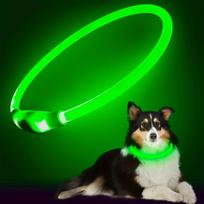 LED šviesos antkaklis šuniui, šviečiantis, apsaugantis nuo pametimo, USB įkraunamas šuns vėrinio antkaklis (green,M) žalia