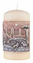 Donau Home Žvakė su stulpeliu „Afrikos kelionė“, 80 x 150 mm, kreminės spalvos