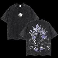 Goku Marškinėliai Ultra Instinct Vyriški Rūgštinio Plovimo Per dydžio Anime Violetinis Šešėlis Medvilniniai Vintažiniai Sporto Salės Gatvės Apranga Kanji Grafika Nugaros Marškinėliai M