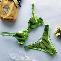 Metalinė vasarinė push-up liemenėlė su pakietinimu, maudymosi kostiumas, paplūdimio apranga, moteriškas seksualus stringų bikini komplektas, sidabrinis, auksinis, dropshipping, bikinio maudymosi kostiumas S