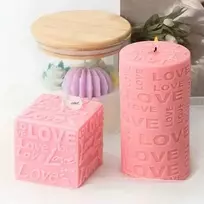 Salamina Sojų vaško VALENTINO dienos žvakių rinkinys "LOVE" (cilindras+kubas)