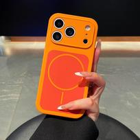 iPhone 17 Pro Max Thin Ring Magnetic Color-block Liquid Silicone Protective Case 17 Pro oranžinė
