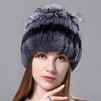 Fluffy Winter Real Fur Hat  Natural Rex Rabbit Fur Warm Cap Ladies Knitted 100% Geunine Fur Hats 01