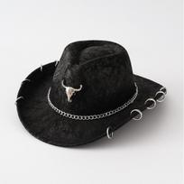 Cowboy Fedora Hat Chain Detail Perforated PU Curved Brim Upturned Edge Western Jazz Style Daily Outdoor Wear for Men Women M 56-58cm juoda