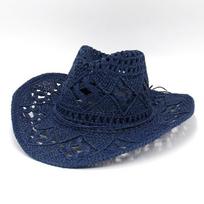 New Summer Cowboy Hat Handwoven Straw Western Vintage Breathable Lace Hollow Design Lightweight Outdoor Jazz Hat for Women Men 56-58 CM tamsiai mėlyna spalva
