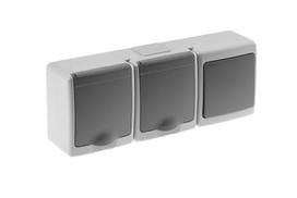 Switch BETA, 3 module, single,  with socket grey IP44  BETA