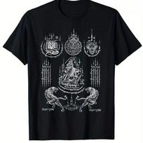 Sawaee Men'S Traditional Thai Tattoo Double Tiger Muay Thai T-Shirt Breathable Black Tee Featuring Exquisite Prints of Tiger S įvairiaspalvis