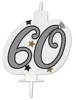 Su gimtadieniu, jubiliejus, su gimtadieniu, sidabrinė torto žvakė, skaičiaus žvakė 60