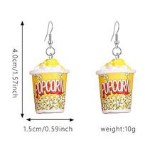 Creative Simulation Popcorn Bucket Pendant Women's Earrings 3D Resin Accessories Handmade Hook Eardrop Cinema Jewelry Cute Gift