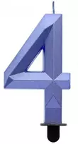 Blue „Number Diamond Metallic Mėlyna“ žvakė „Number 4“, torto formos žvakė