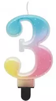Skaičių pastelinių ombre spalvų žvakė „3“, gimtadienio torto žvakė