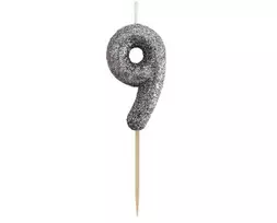GoDan Cake žvakė numeris 9 blizgučiai, juoda 11,5x3,5 cm Godan