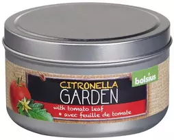 Lauko žvakė metaliniame indelyje Citronella Garden Bolsius pomidorų lapų kvapo