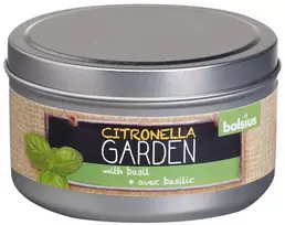 Lauko žvakė metaliniame indelyje Citronella Garden Bolsius bazilikų kvapo