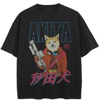 Streetwear Akita Graphic Black T-Shirt Cotton Unisex Tops Tees Summer Short Sleeves T Shirt M juoda