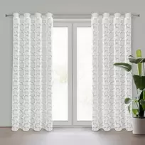 Eurofirany Balta gėlių rašto paruošta užuolaida su žiedais, 140x250 cm, poliesterio langų uždangalas, šviesą filtruojantis namų dekoras, dieninė užuolaida