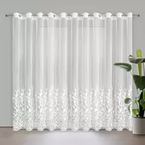 Eurofirany Balta gėlėmis siuvinėta paruošta užuolaida su žiedais, 300x250 cm, poliesterio langų dekoras, dieninė užuolaida svetainei