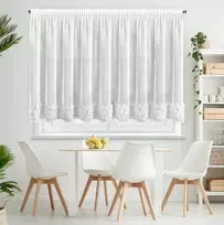 Eurofirany Balta tinklinė užuolaida su rožių rašto juostomis, 350x160 cm, paruošta kabinti, poliesterio langų danga, dekoratyvinė dieninė užuolaida, namų tekstilė