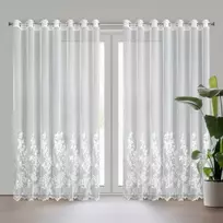 Eurofirany Kreminės šampano spalvos gėlėmis siuvinėta užuolaida, paruošta žiedams, 300x250 cm, poliesterio langų drapiruotė, dieninė užuolaida svetainei