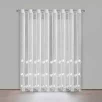 Eurofirany Balta gėlėmis siuvinėta užuolaida, paruošta žiedams, 350x250 cm, poliesterio langų dekoracija, šviesą praleidžianti dieninė užuolaida