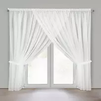 Eurofirany Balta poliesterio užuolaida su dekoratyviniu kraštu, paruošta dideliems langams, 400x250 cm, lengvai prižiūrima namų dekoracija, dieninė užuolaida