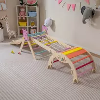 Promotions Vaikiškų laipiojimo žaislų rinkinys, sulankstomas medinis Montessori vidaus žaidimų kampelis, 66x53x58 cm, spalvingas