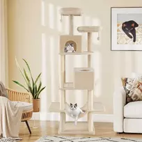 Promotions Kačių draskyklė, 91.5x59x205 cm, smėlio spalvos, su sizalio draskymo stulpais