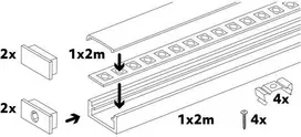 LED paviršinis profilis P01, baltas, 2m, su dangteliu ir užbaigimais