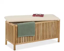 Relaxdays Skalbinių dėžė-suolas, 50x100x38 cm, ruda, mediena