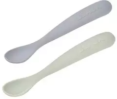 BEABA PRADINIO MAITINIMO SILIKONINIŲ 2 VNT. ŠAUKŠTELIŲ RINKINYS SU DĖŽUTE, PEBBLE / Žalias OF Pilkas