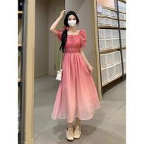 French Pink Pleated Gradient Dress Summer New Waist-hugging Versatile Slim Midi Skirt S rožinė