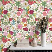 Pink Flower Vinyl Wallpaper Elegant Peel And Stick Red Blooming Floral Cabinet Sticker Chic Waterproof Furniture Cabinet Sticker 44cmx300cm