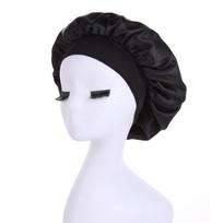Didelis satino „Bonnet Silk Bonnet“ plaukų įvyniojimas, skirtas miegoti miegui, su elastine minkšta juostele, dideliems moterų plaukų priežiūrai 1PCS juoda