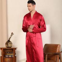 Men's Plus Size Glossy Kimono Robe - Solid Color, Long Sleeve, Lightweight Cardigan for Spring/Autumn L vyno raudonos spalvos