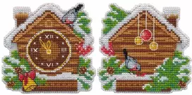 Oven Siuvinėjimo kryželiu rinkinys „Kalėdinė eglutė ir Naujųjų laikrodis“ 9×8,7 cm
