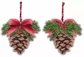 Oven Kryželiu siuvinėjimo rinkinys „Kalėdinis kankorėžis“ 9,3×8,5 cm