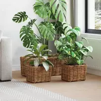 Vazonų krepšys su saugykla 3 pcs Ruda Kubu ratanas