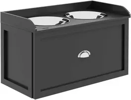PawHut šėrykla, 2 dubenėliai po 2 litrus, nerūdijančio plieno, su stalčiumi, didesniems šunims, juoda+sidabrinė, 60 x 30 x 36 cm