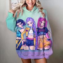 KPop Demon Hunters Print Hoodies Soft Casual Loose Vintage Women's Hoodies Autumn Winter Tops S